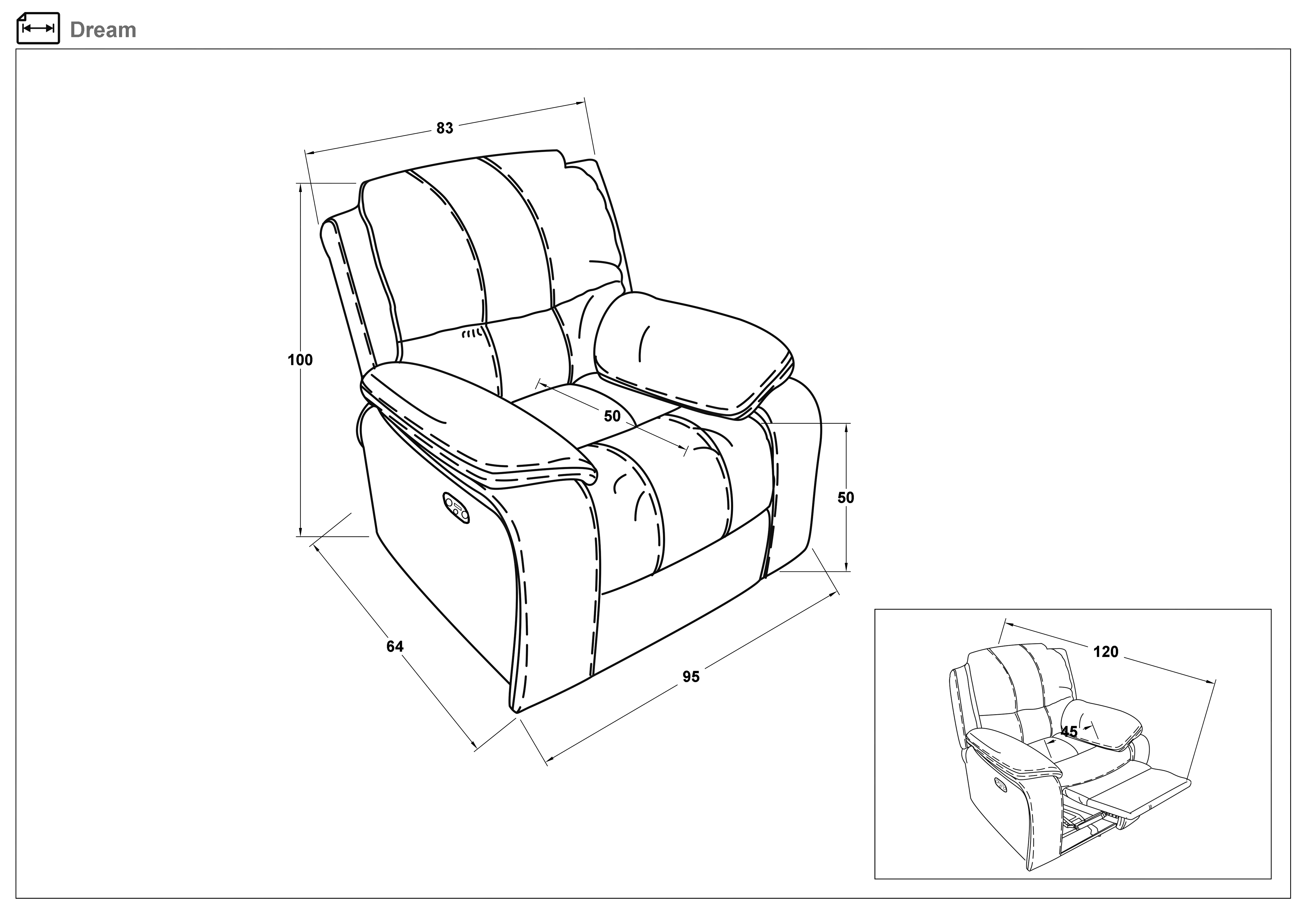 Recliner Dream, Armchair + Electric Mechanism, Dream, Brown 