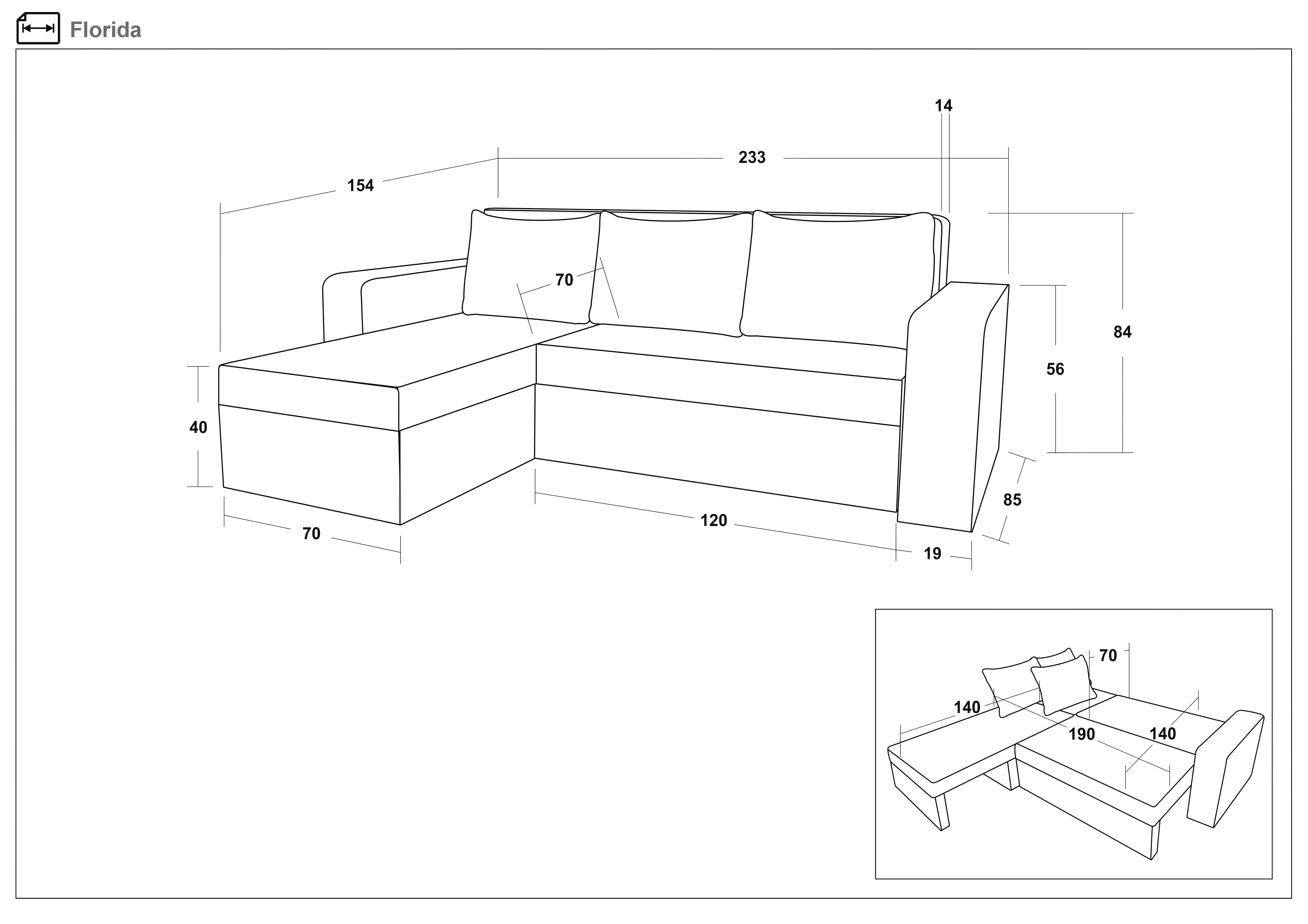 Extendable sofa Florida, Florida, dark blue + grey | Furniture Videnov