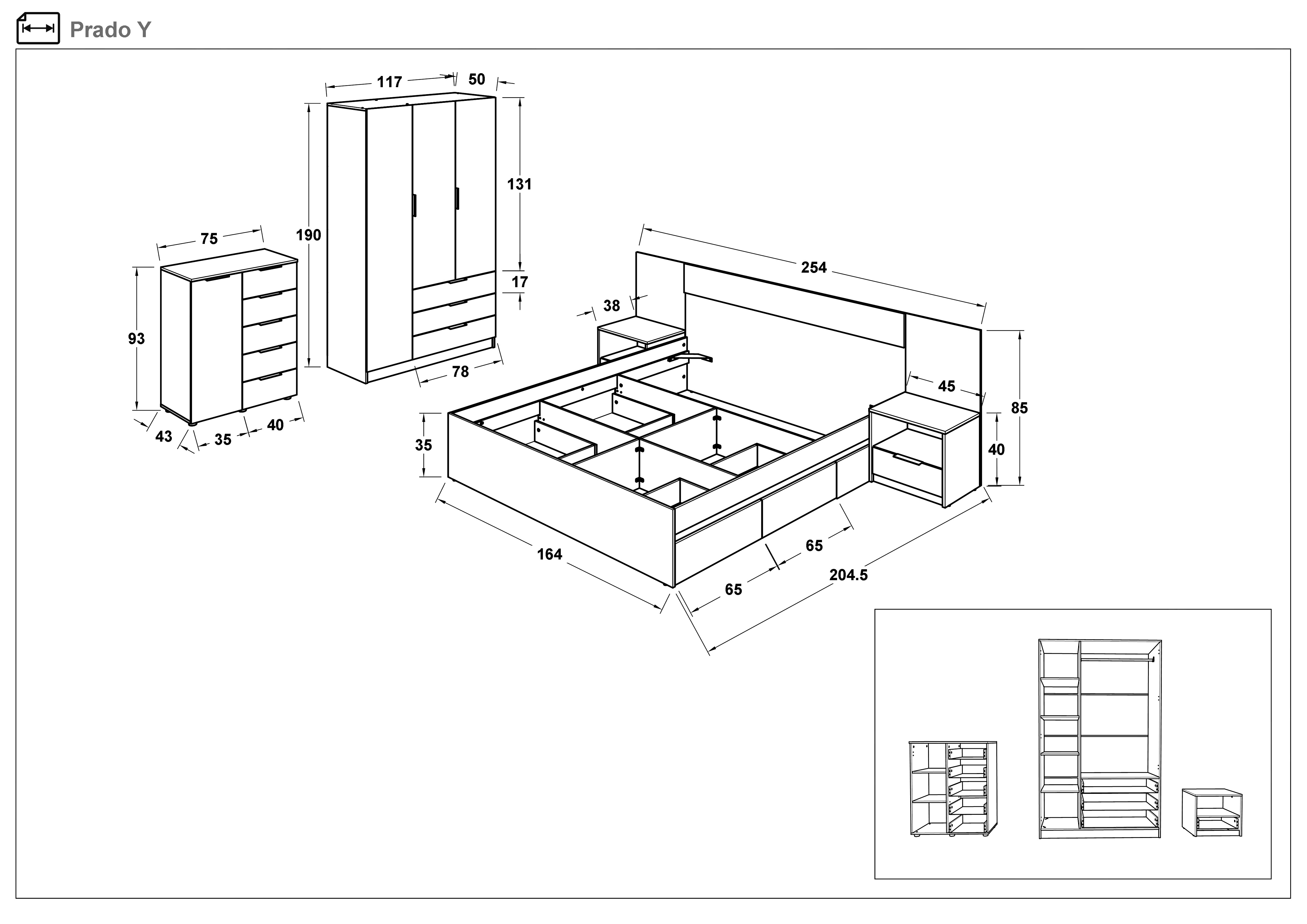 Bedroom furniture set Prado + mattress 160/200, Prado + mattress, 160/ ...