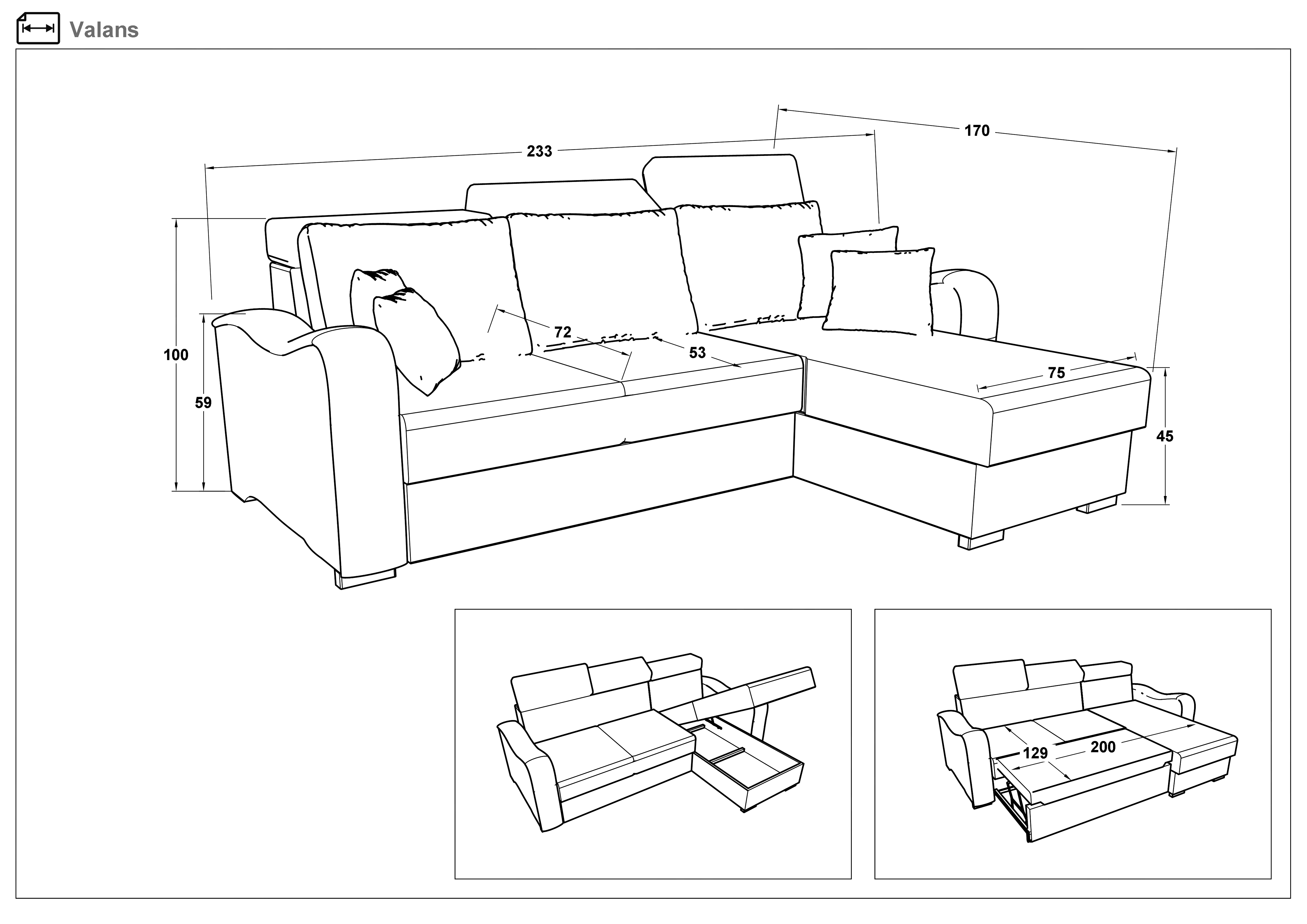 Extendable sofa Valans, Valans, dark brown + beige | Furniture Videnov