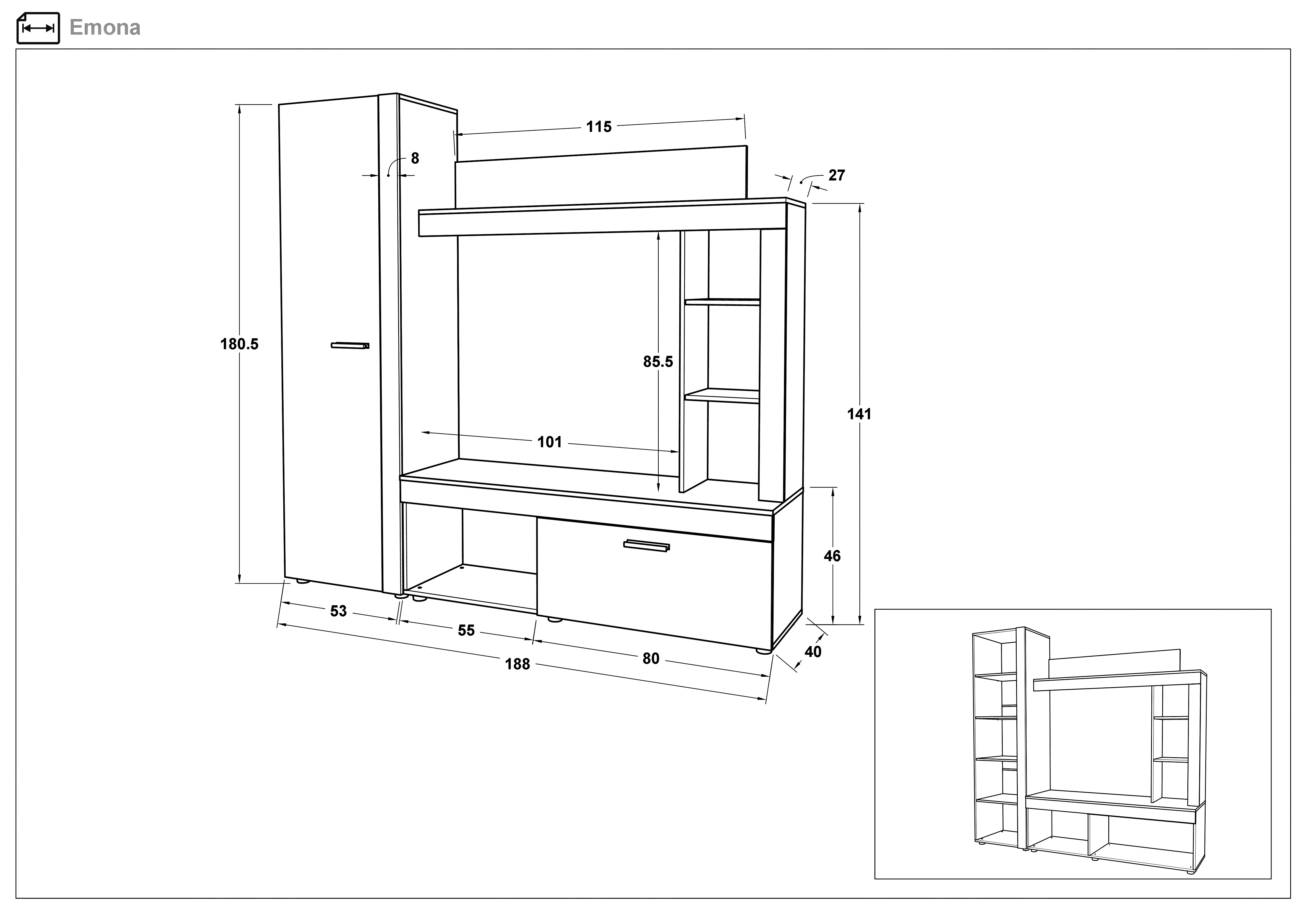 Shelf unit Emona, Emona, Wotan oak + white matt | Furniture Videnov