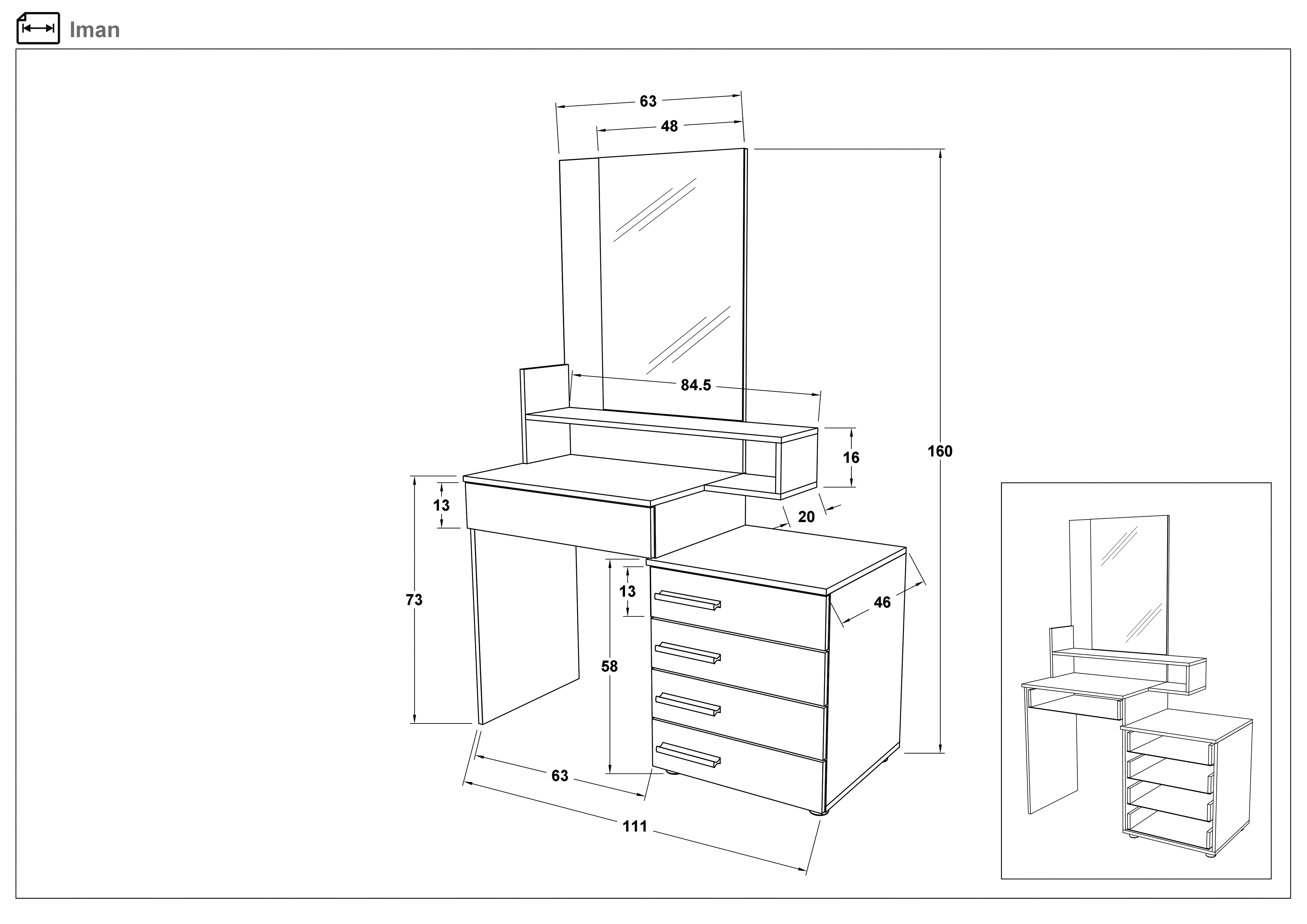 Dressing table Iman, Iman, Sonoma oak + white gloss | Furniture Videnov